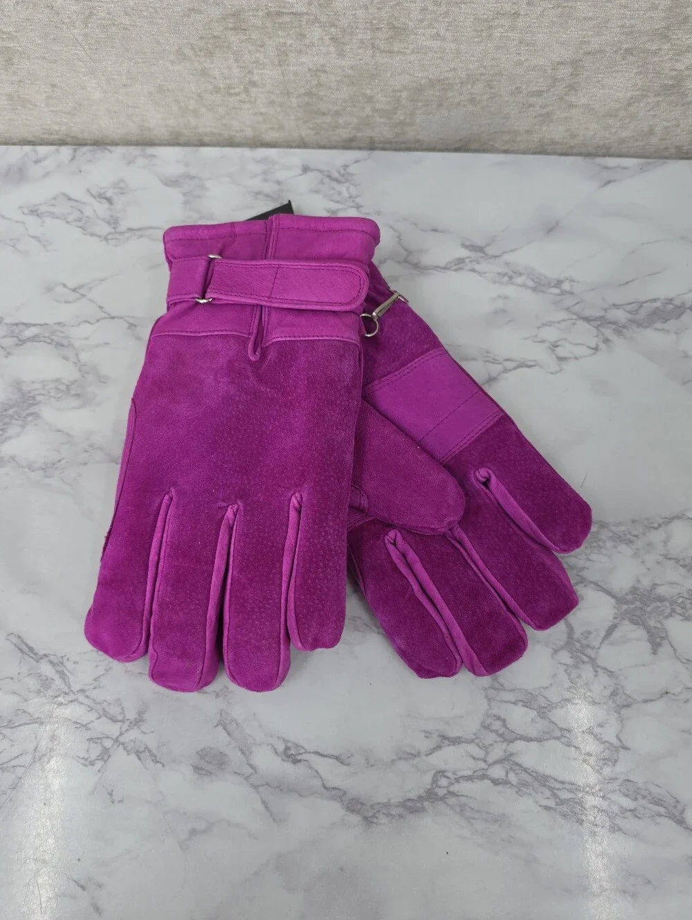 Wilsons Leather Fuchsia Pink Suede Winter Gloves Faux Sherpa Lining